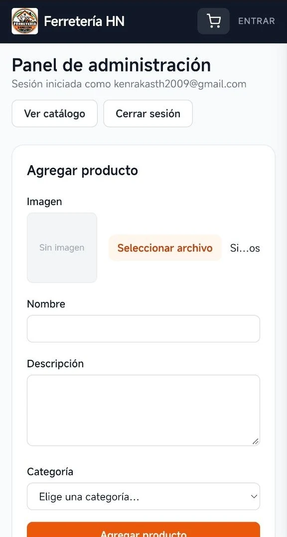 Panel: agregar productos